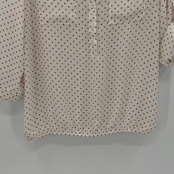 Soho New York & Co Womens Large Top 3/4 Roll Tab Sleeve Polka Dots Career Preppy - Picture 2 of 15